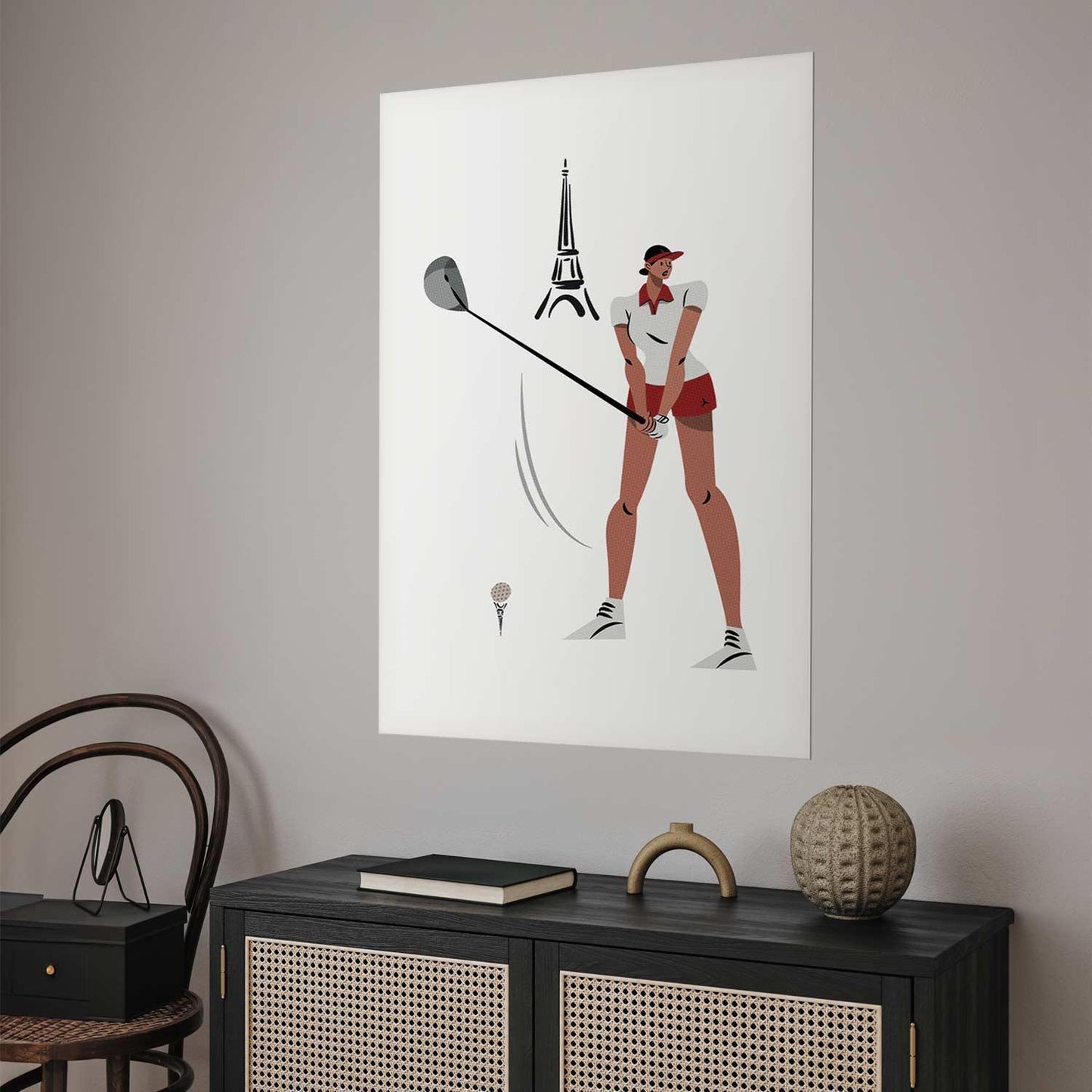 Poster - Illustration of a Female Golfer with the Eiffel Tower in the Background Artgeist