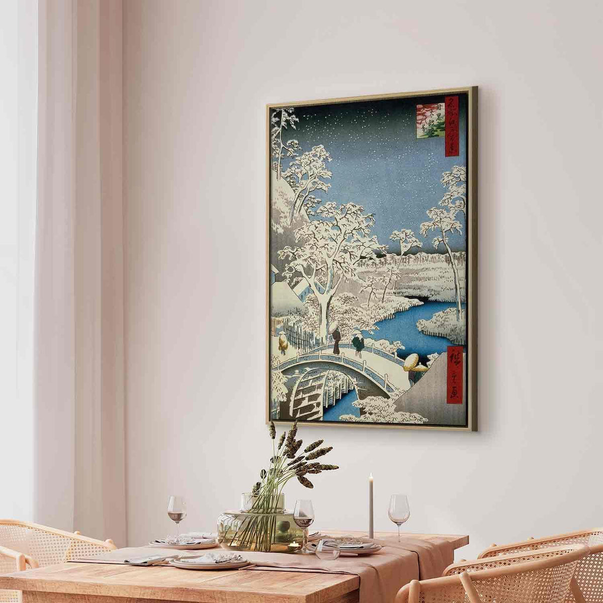 Leinwandbild - Utagawa Hiroshige – Drum bridge and Setting Sun Hill at Meguro