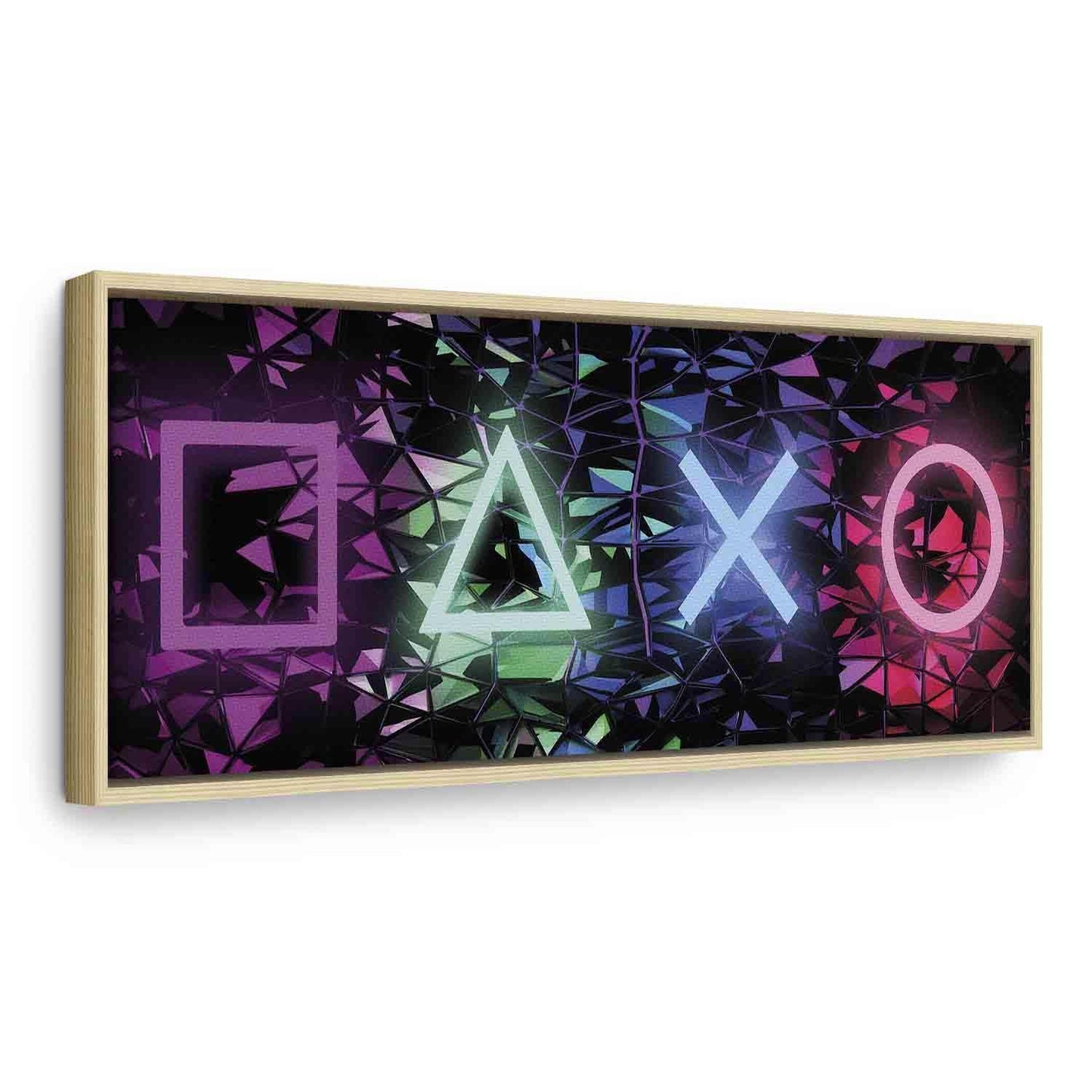 Canvas print with colorful geometric symbols, modern decor.