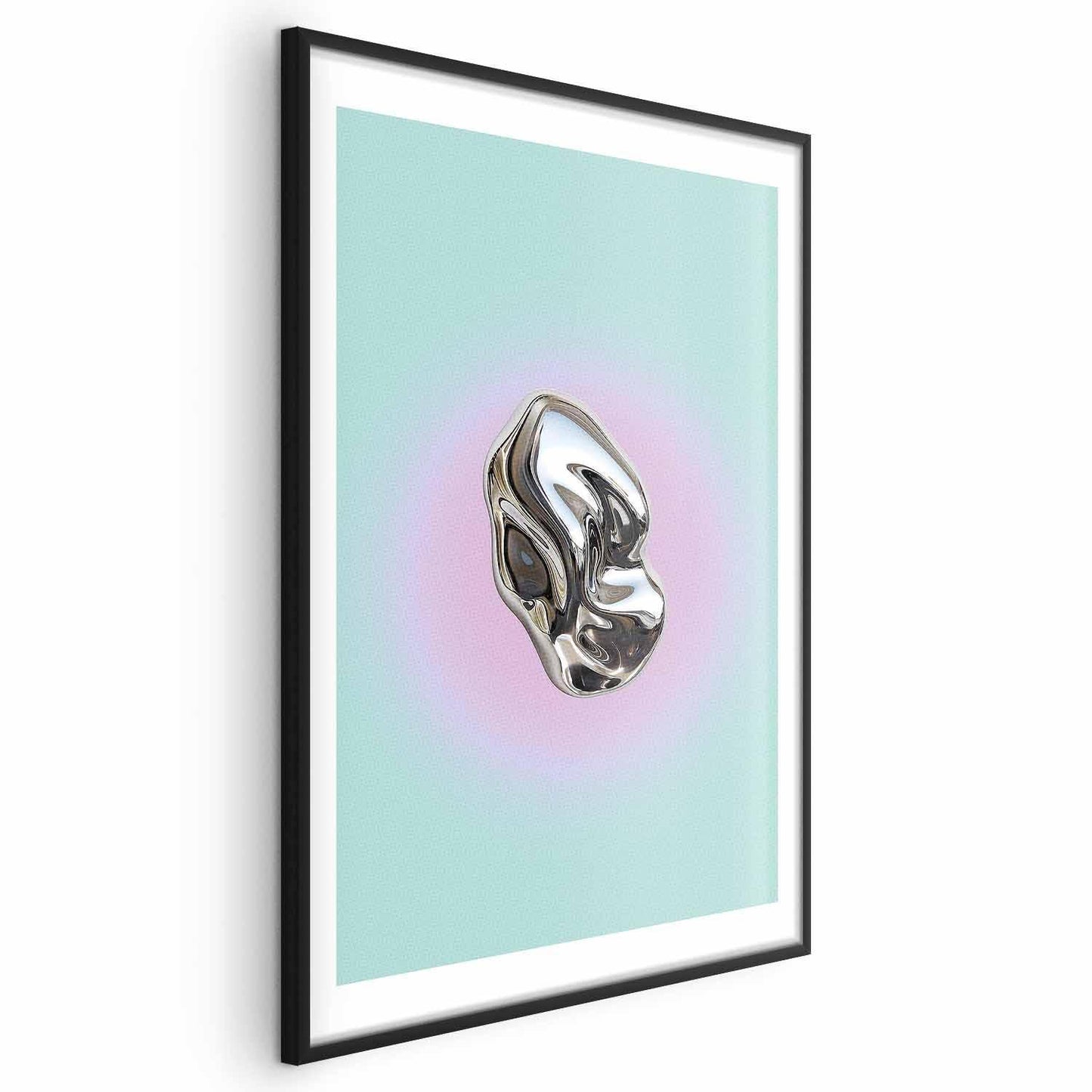 Poster - Metallic Form - abstract sculpture on a mint background with a purple halo Artgeist