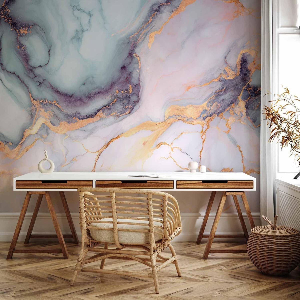 Fototapete - Pastel Stones - Pink and Blue Marble-based Structures
