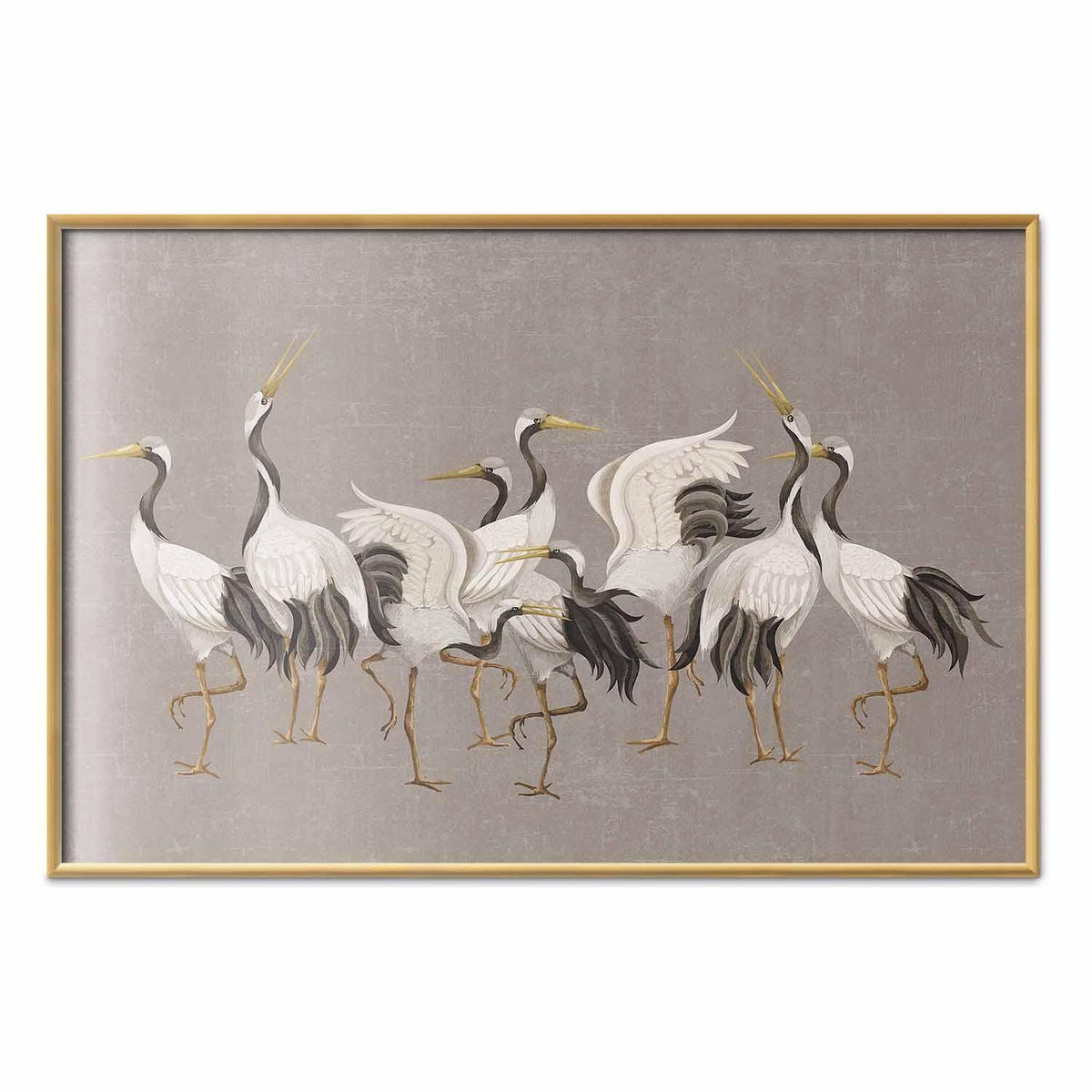 Poster - Crane Dance - light bird silhouettes on a warm-gray textured background