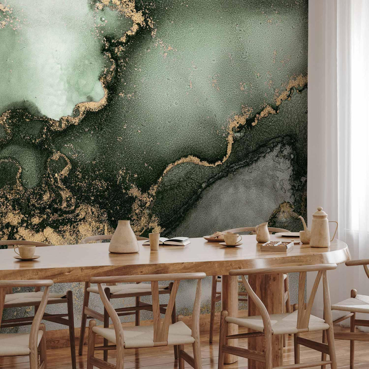 Fototapete - Green Watercolour - Abstraction Inspired by Marble Structure