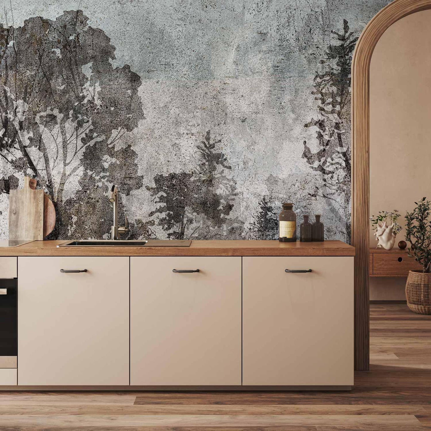 Fototapete Symbiose mit der Natur - Harmonische Waldlandschaft mit natürlichen Grüntönen