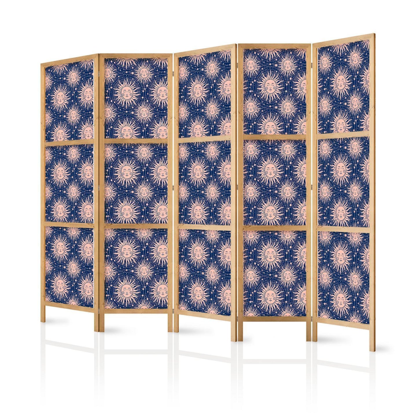 Japanischer Paravent - Sunny Patterns - Repeating Sun Motif on a Navy Background Artgeist