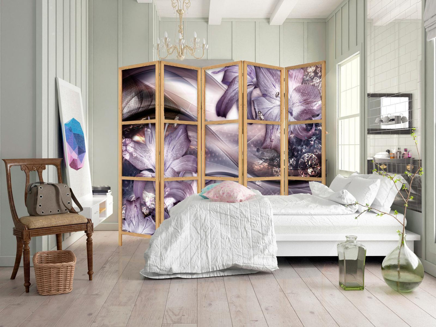 Japanischer Paravent - Lilies on a Wave Artgeist