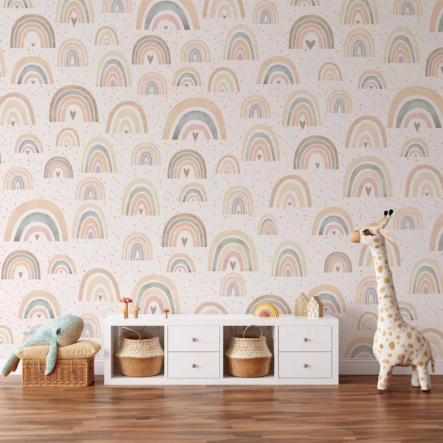 Komplettes Kinderzimmer mit Regenbogen-Fototapete - inspirierende Wanddekoration für kleine Träumer