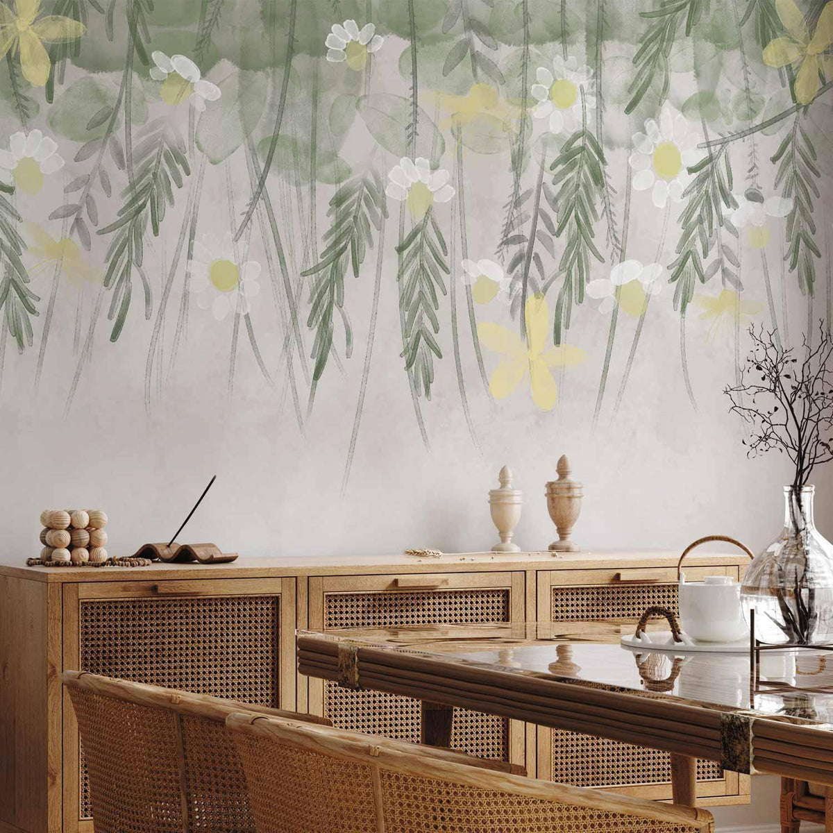 Fototapete - Home herbarium - subtle floral motif with flowers in watercolour style