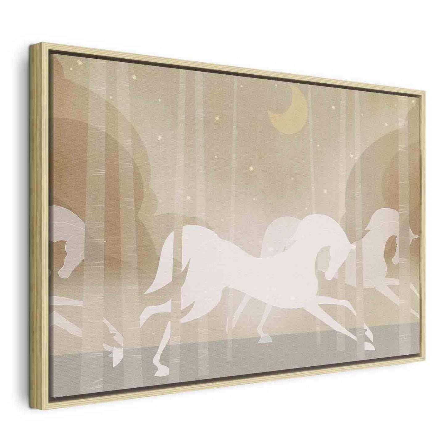Leinwandbild - Moon Horses - Horses Galloping Among Trees on a Starry Night Artgeist