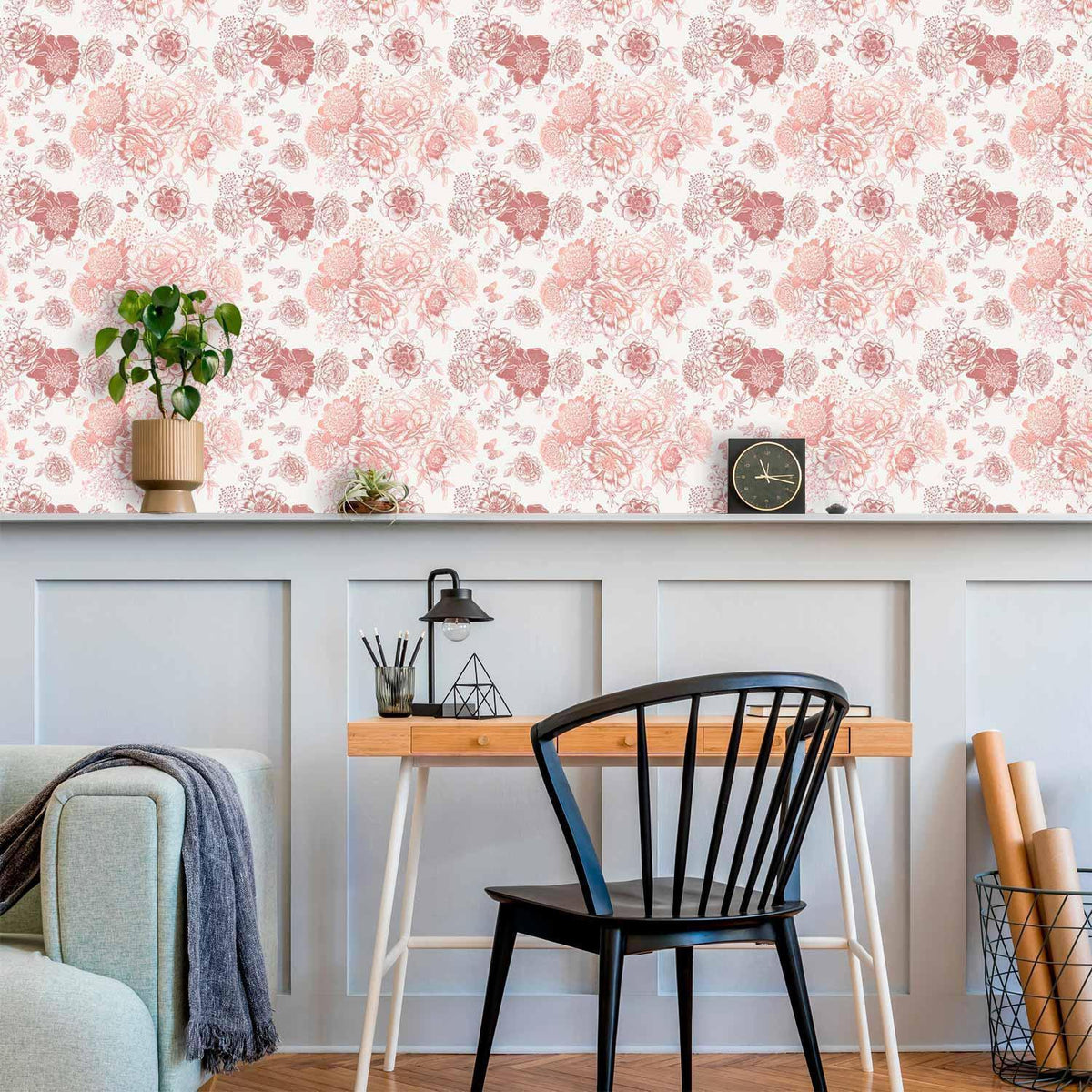 Tapete - Pink flowers on white background