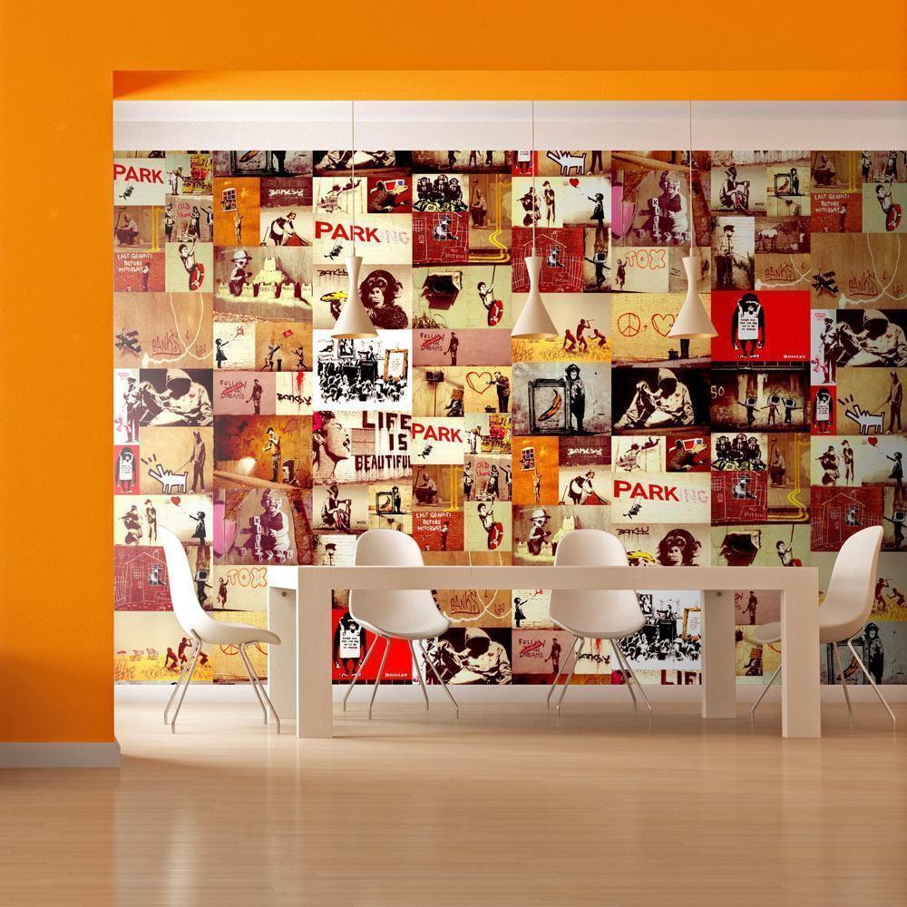 Tapete - Collage - Banksy Street-Art im urbanen Design Modern