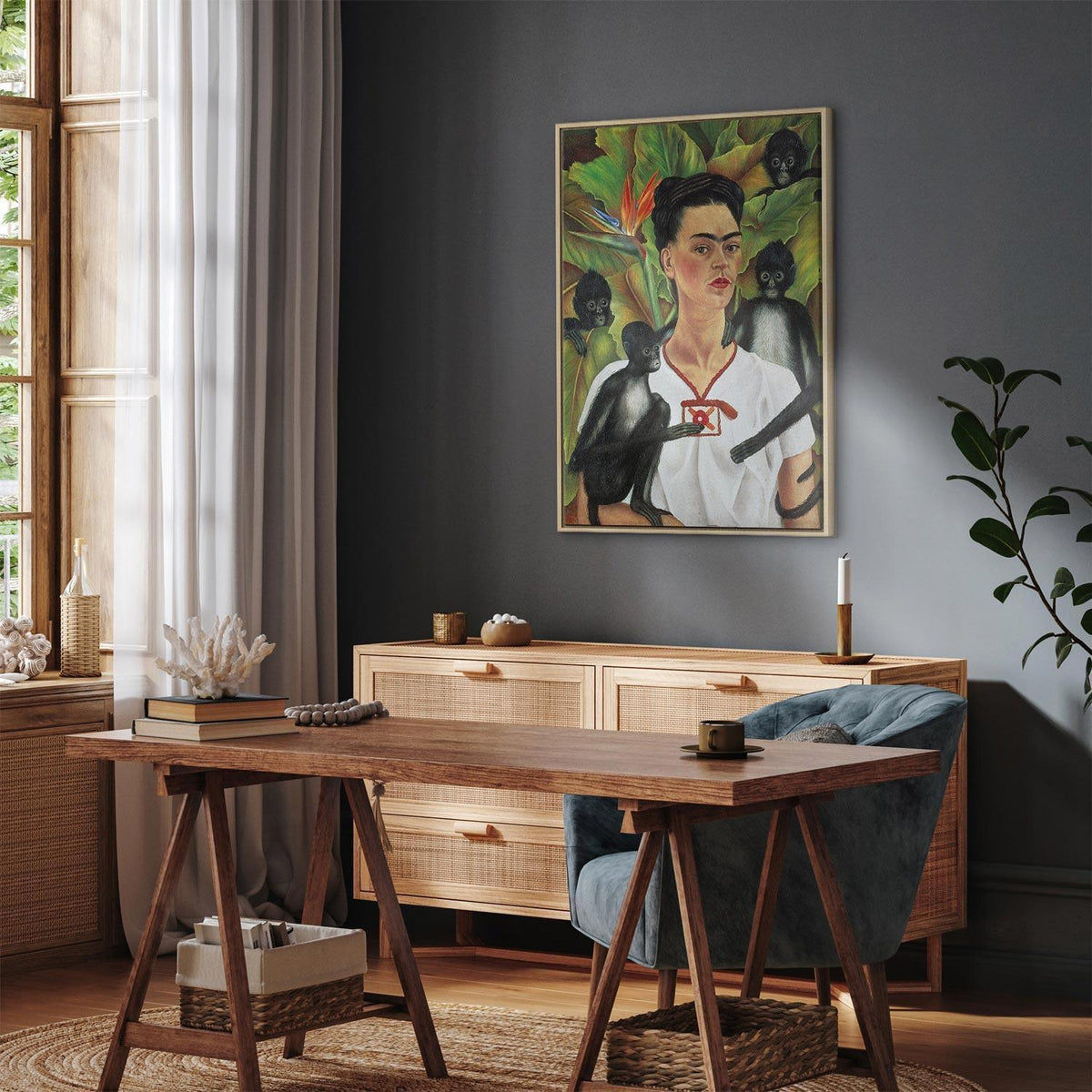Leinwandbild - Frida Kahlo – Self-Portrait with Monkeys