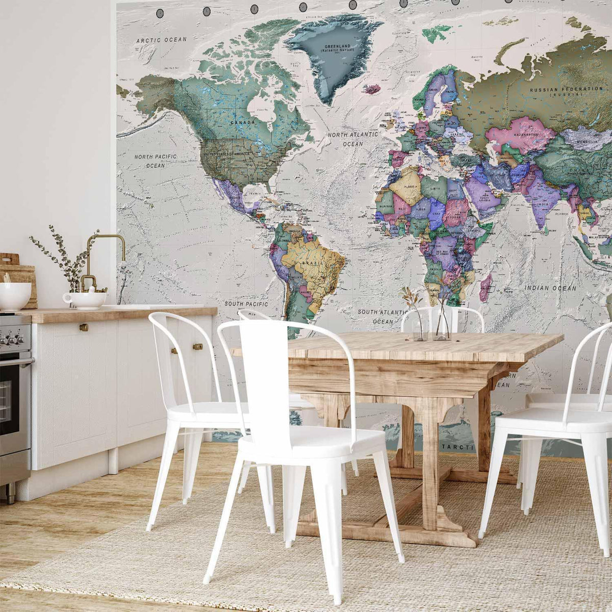 Fototapete - Geography study - world map with signed countries in English