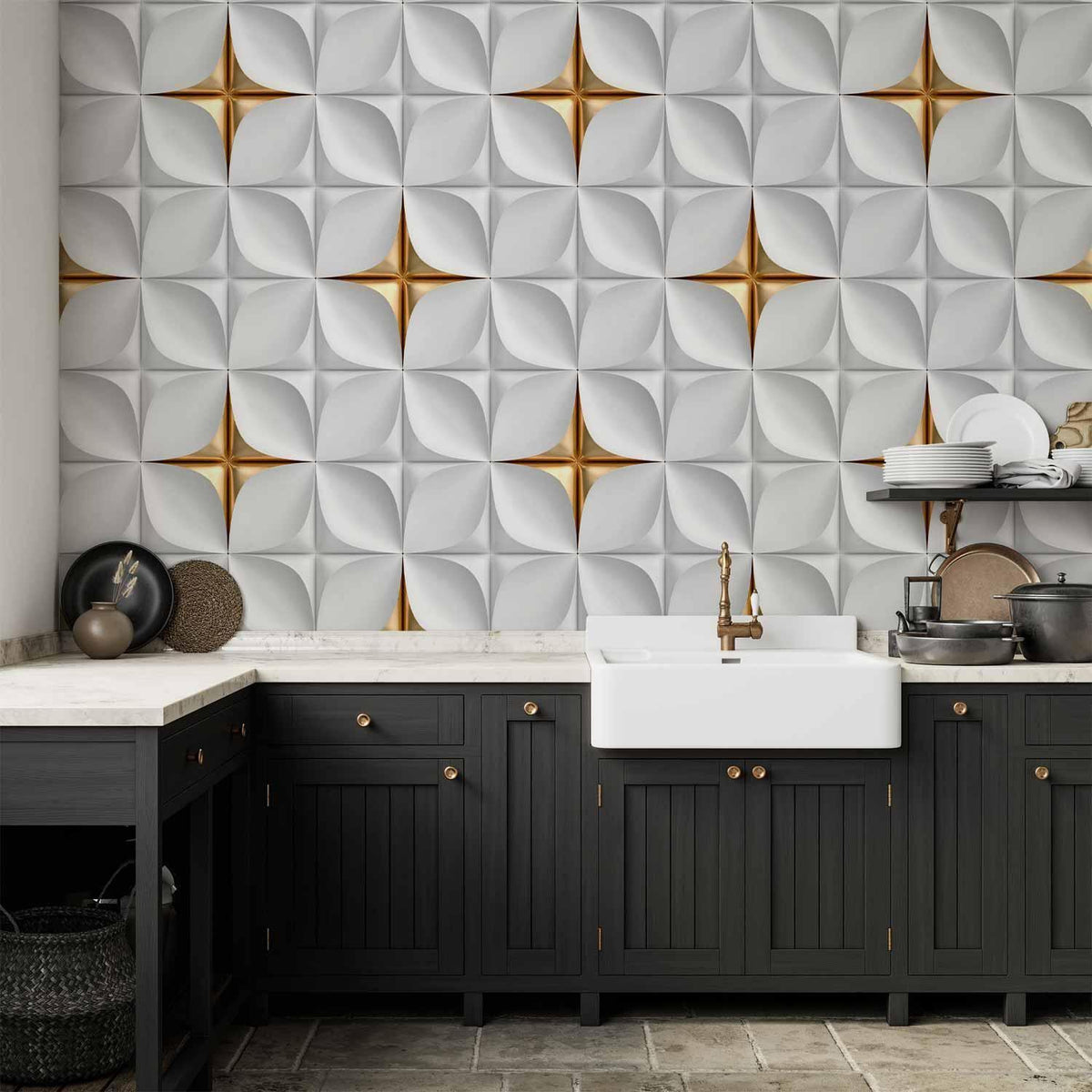 Fototapete Golden Accent – Elegantes Mosaik-Muster in Gold