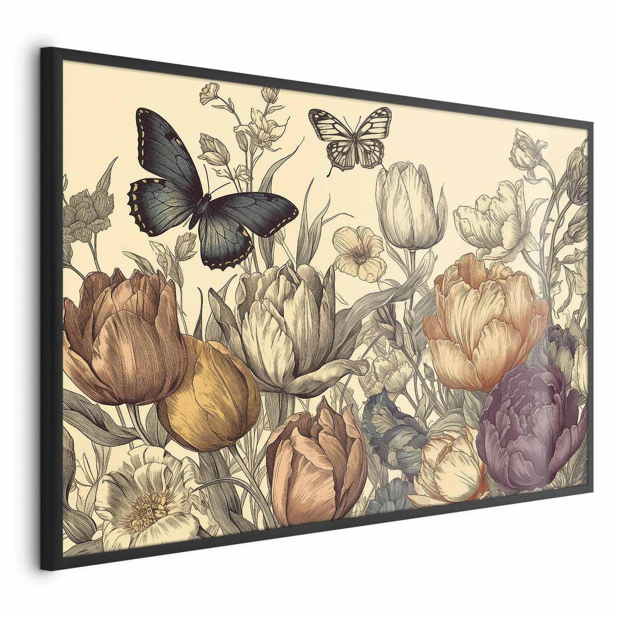 Poster - Colorful Tulips on a Cream Background