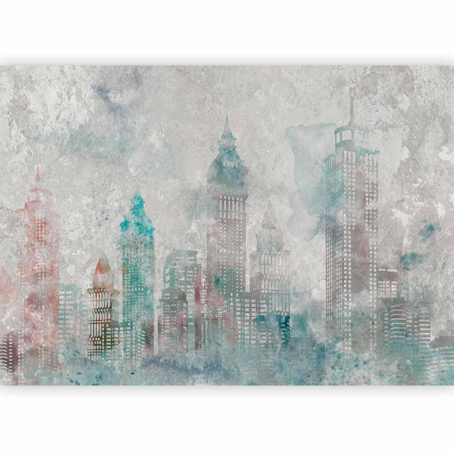 Fototapete Aquarell Stadt – Moderne Skyline in Pastell