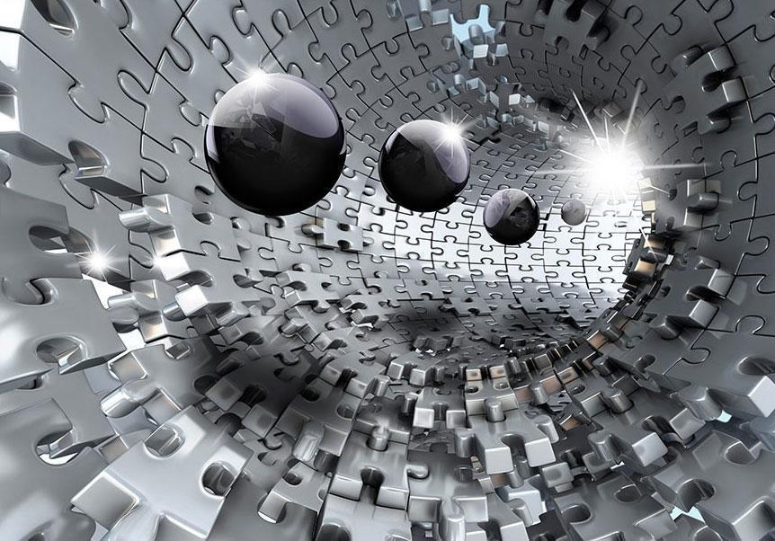 Fototapete „Puzzle Tunnel“ – Räumliche Tiefe durch optische Illusion