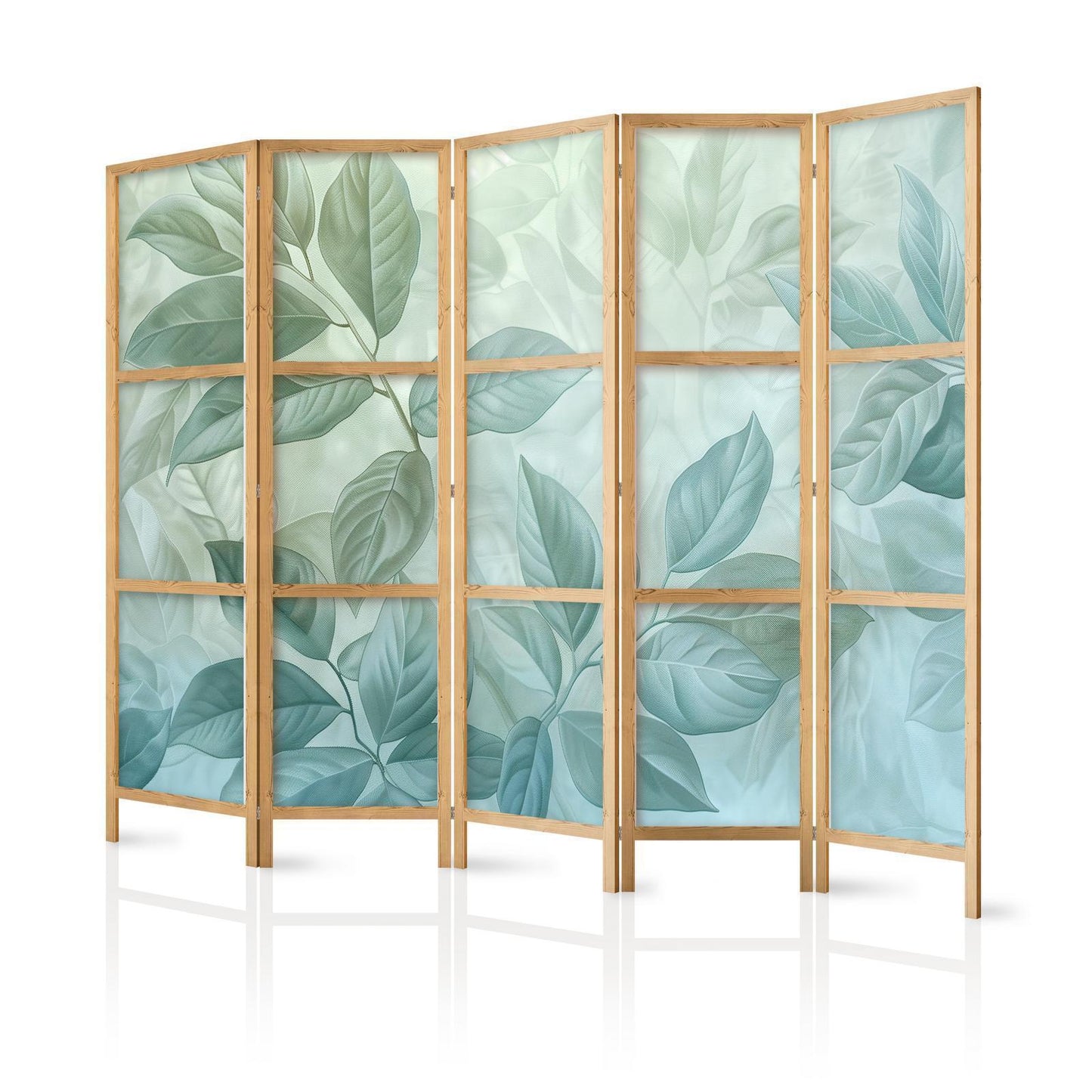 Japanischer Paravent - Large Leaves in Green-Mint Shades - Botanical Motif Artgeist