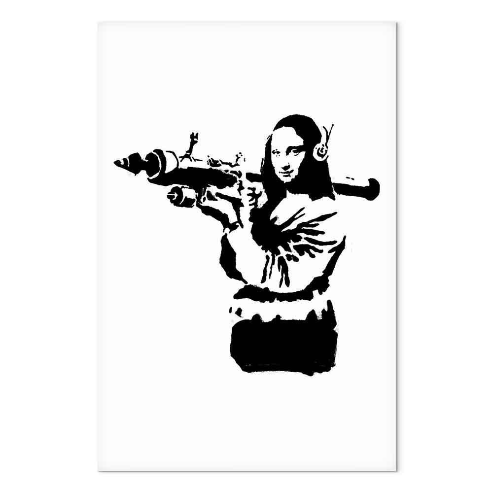Leinwandbild - Banksy Mona Lisa with Rocket Launcher (1 Part) Vertical