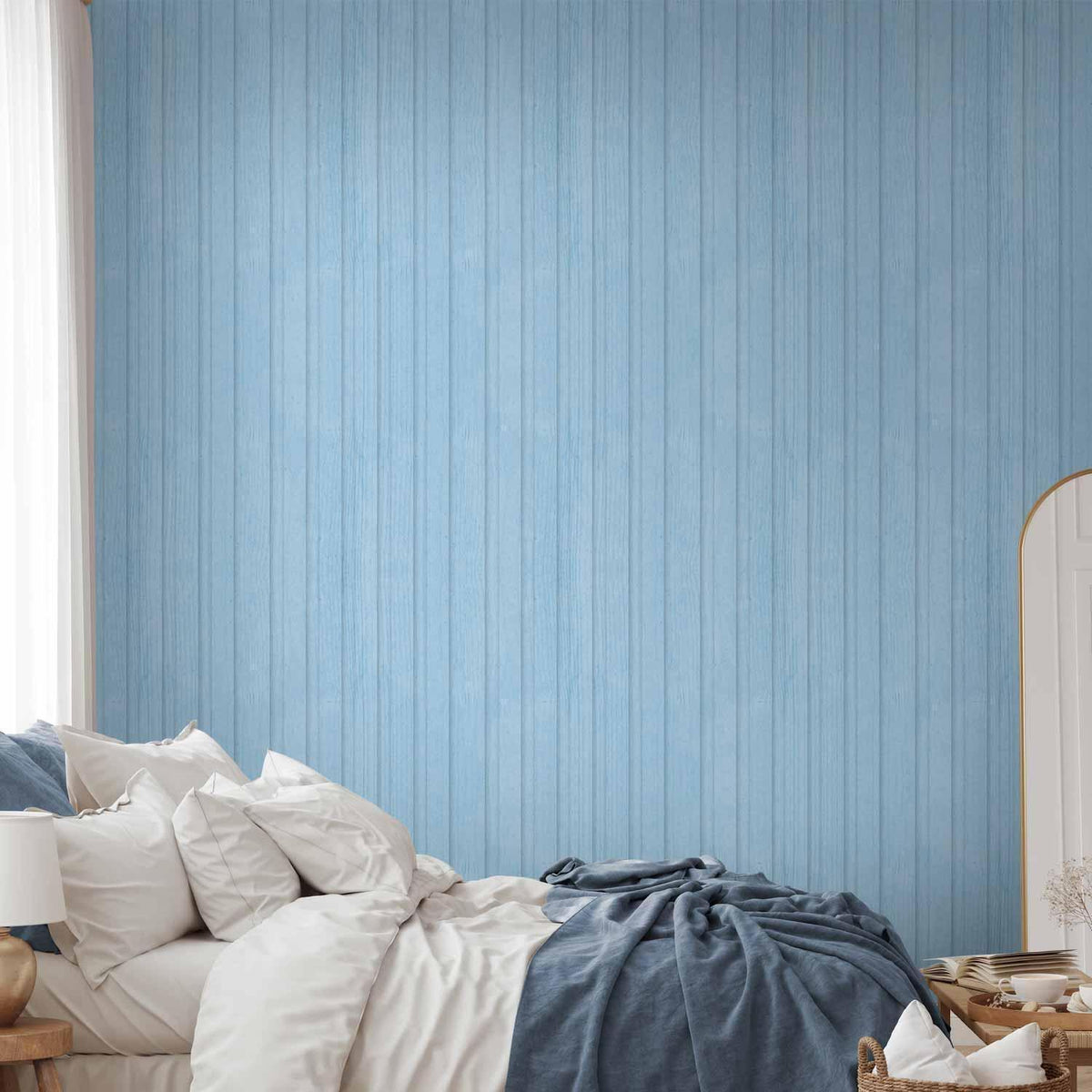 Tapete - Blue Panels - Wooden planks in a pastel blue shade
