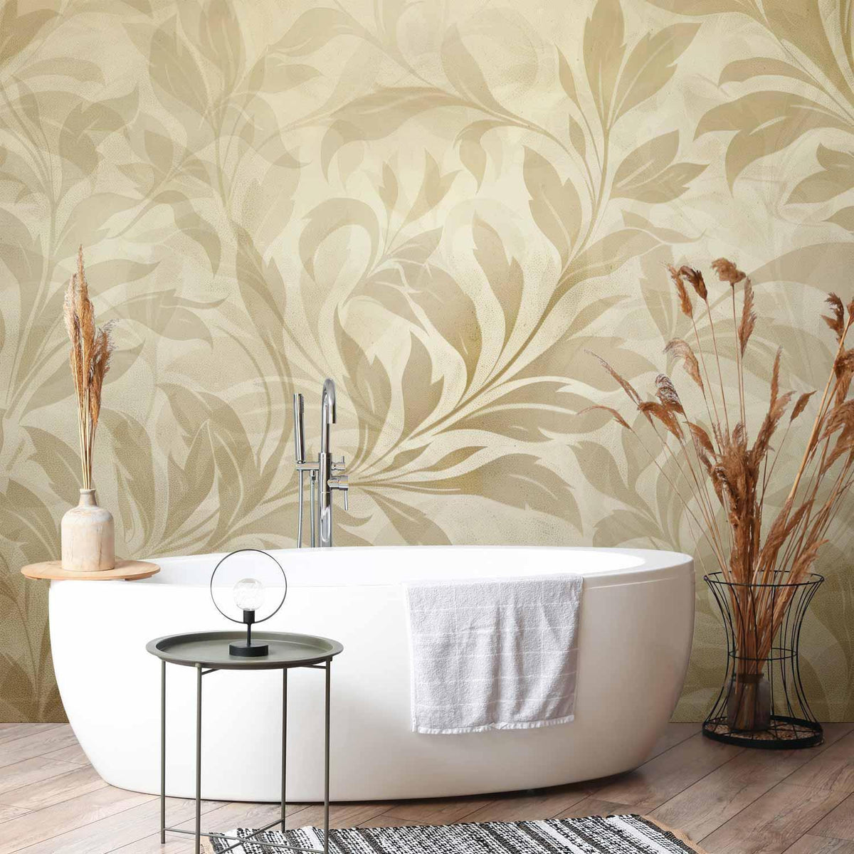 Fototapete - Botanical Motif with Leaves and Vines in Sand Colors