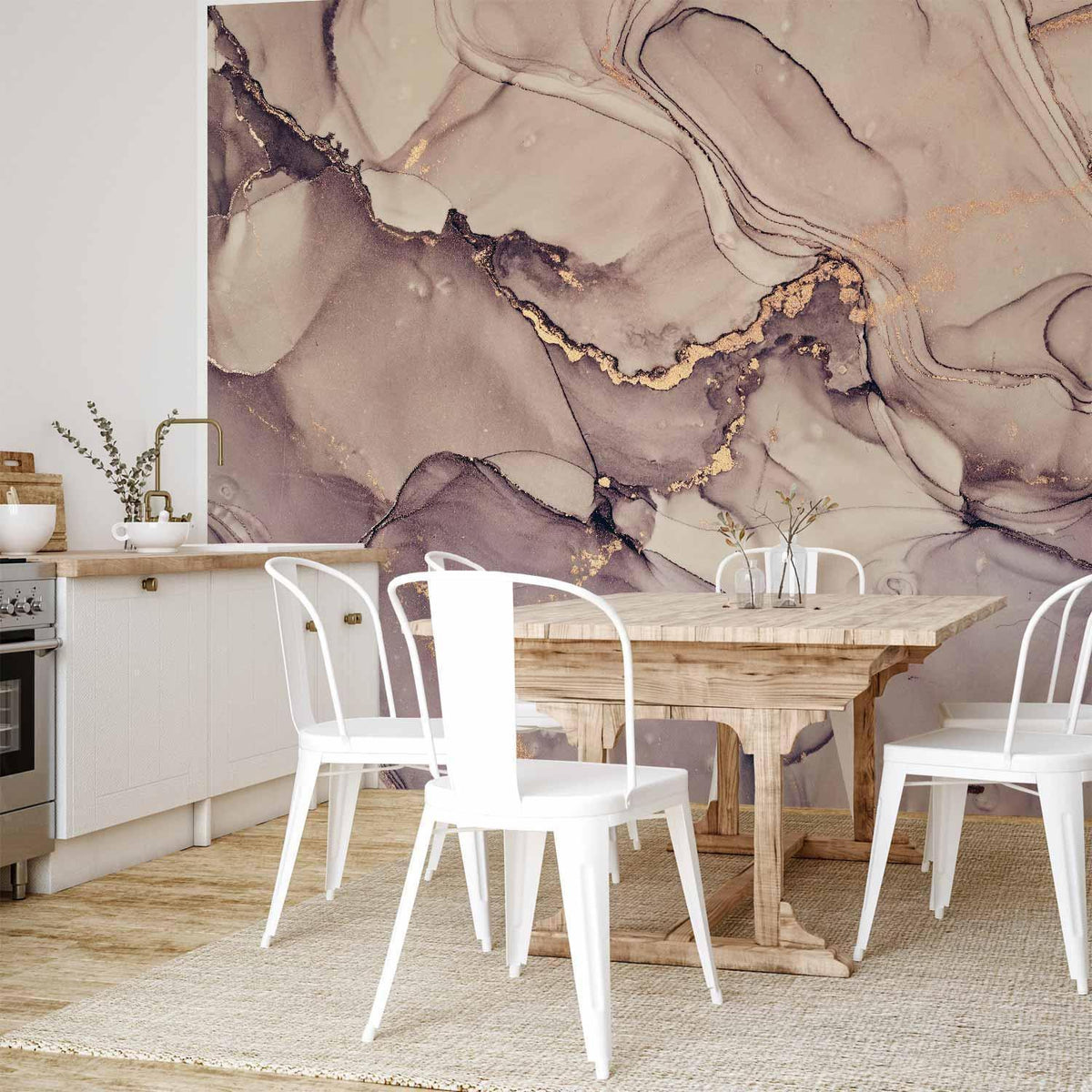 Fototapete - Watercolour Abstraction - Powder Pink Marble With Gold Accents