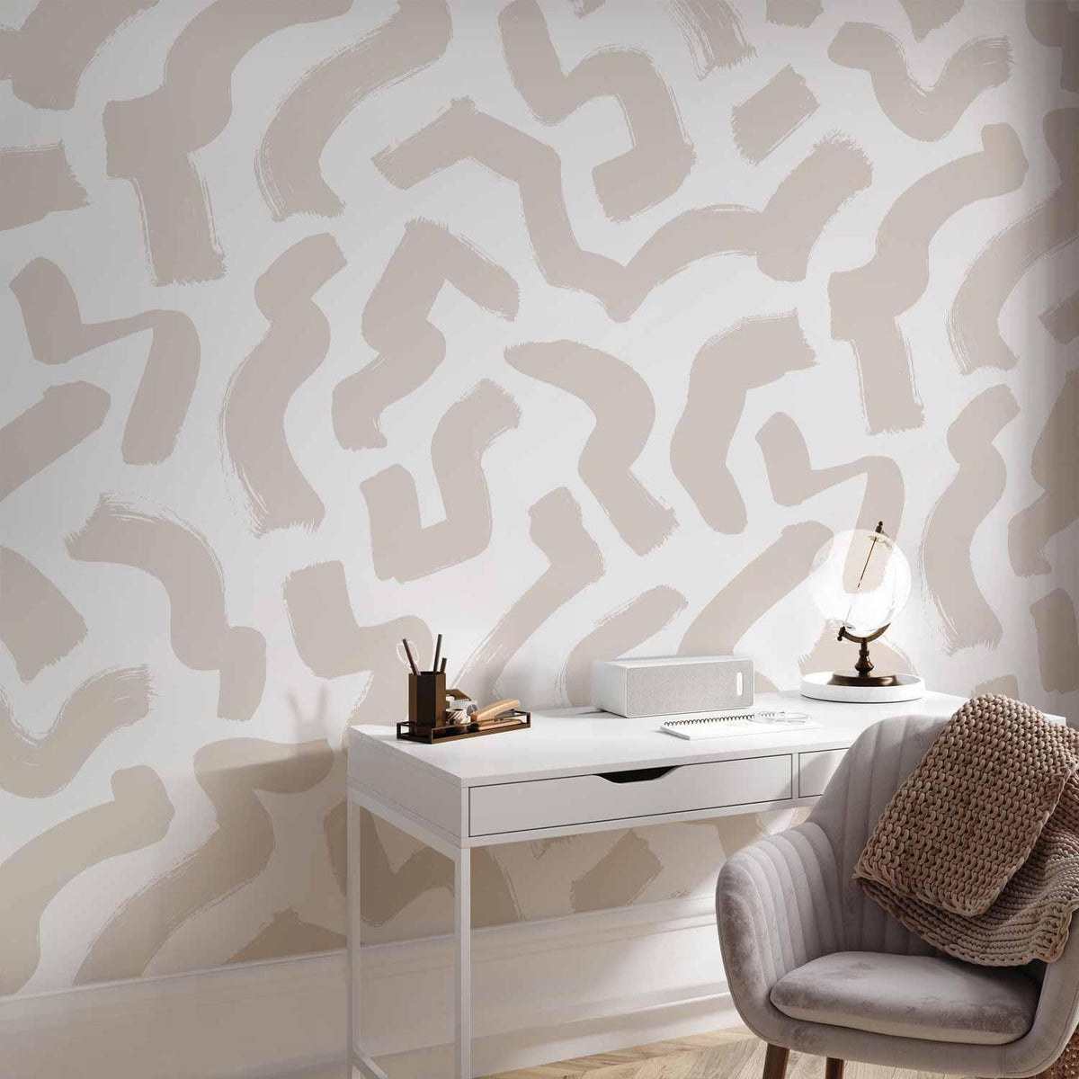 Fototapete - Abstract composition - beige patterns in shapes on a white background
