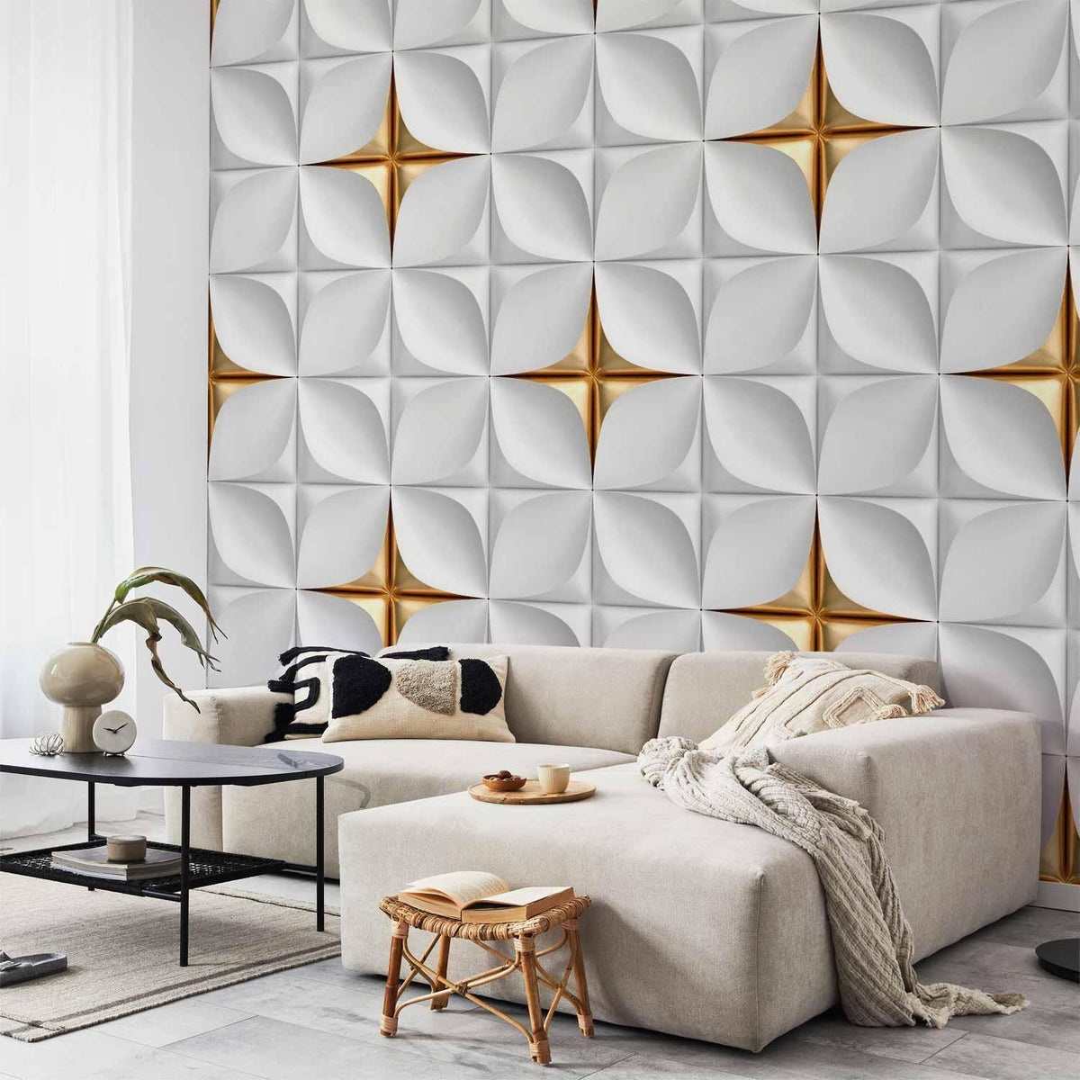 Fototapete Golden Accent – Elegantes Mosaik-Muster in Gold