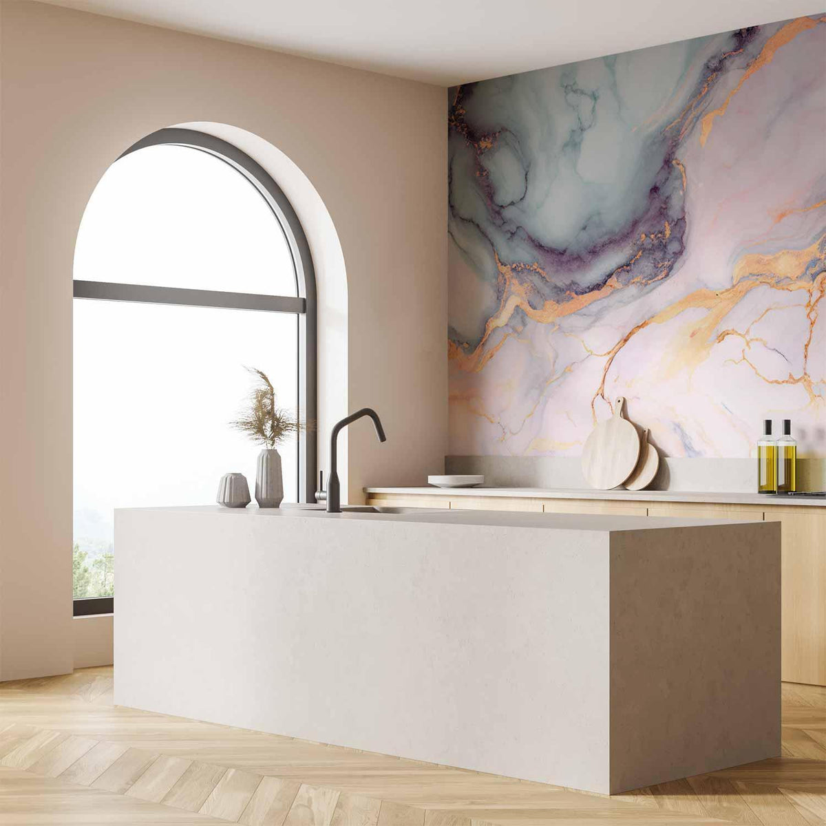 Fototapete - Pastel Stones - Pink and Blue Marble-based Structures