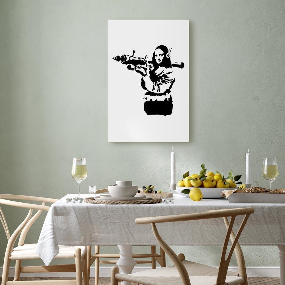 Leinwandbild - Banksy Mona Lisa with Rocket Launcher (1 Part) Vertical