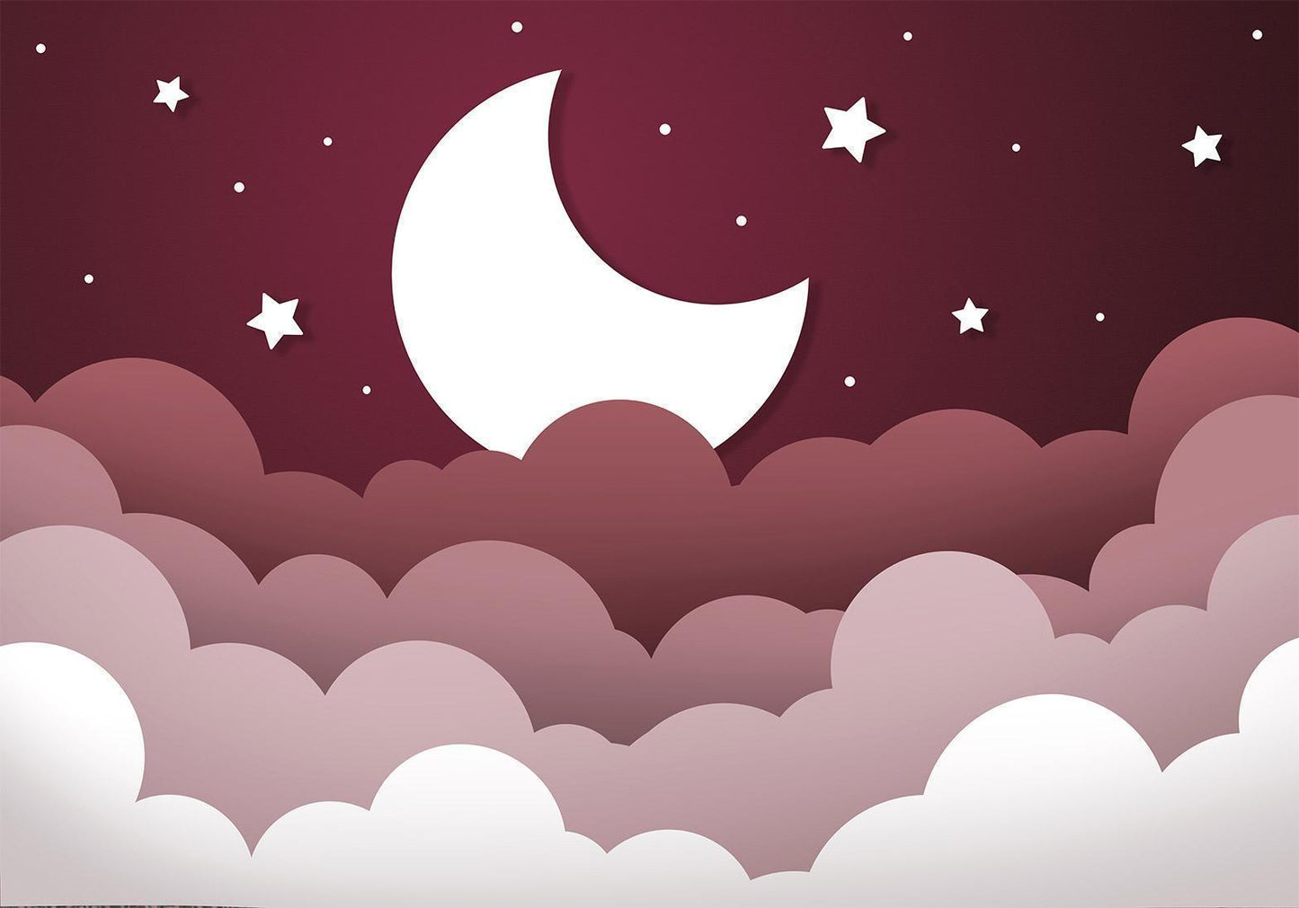 Fototapete - Moon dream - clouds in a maroon sky with stars for children Artgeist
