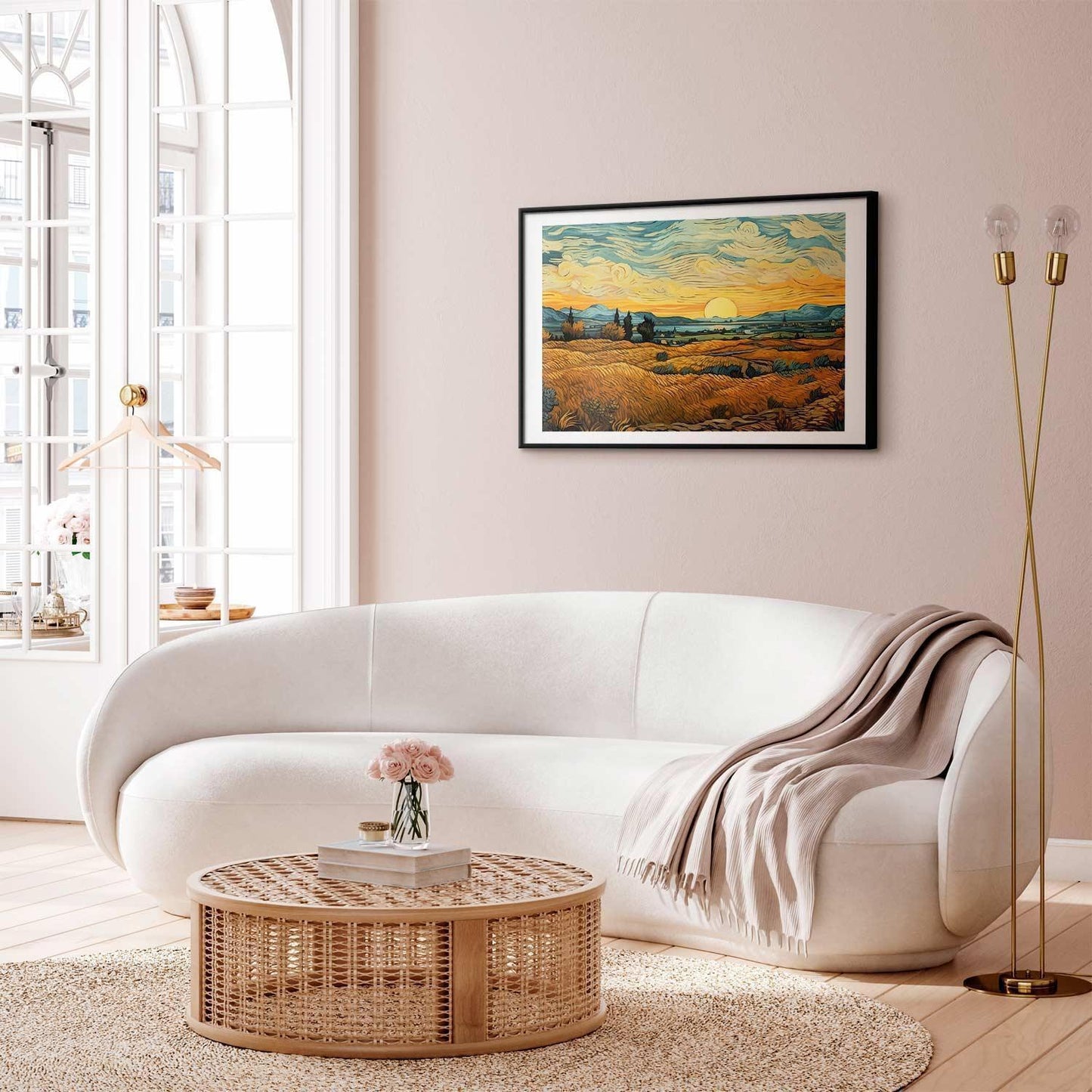 Poster - Impressionistic fields - painted golden landscape with fields of grain