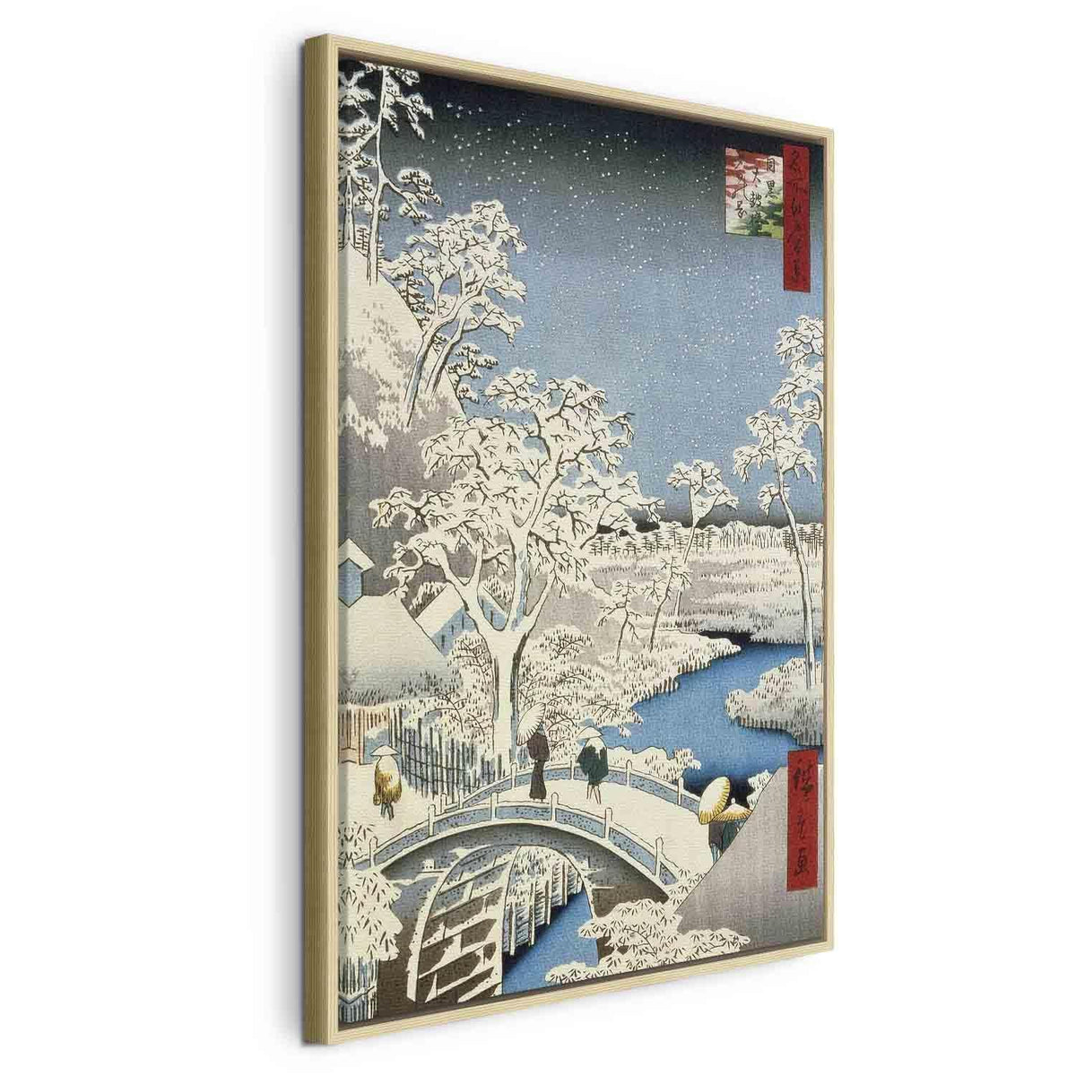 Leinwandbild - Utagawa Hiroshige – Drum bridge and Setting Sun Hill at Meguro