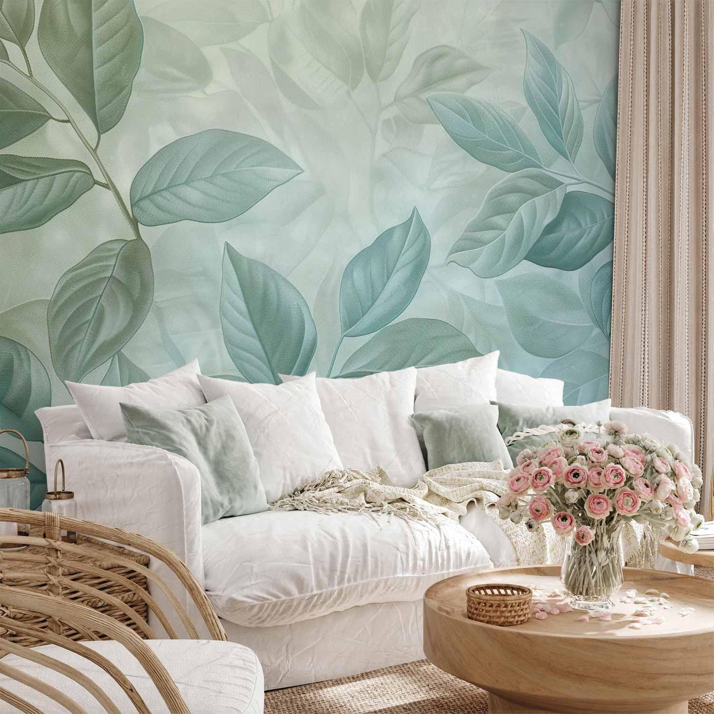 Fototapete - Large Leaves in Shades of Green-Mint: Botanical Motif Artgeist