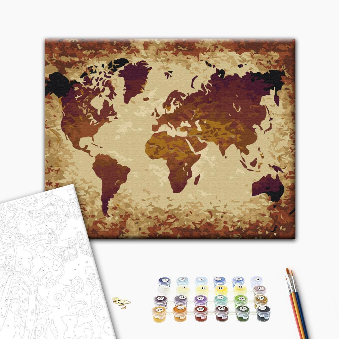 Malen nach Zahlen - World Map (Brown Colours)