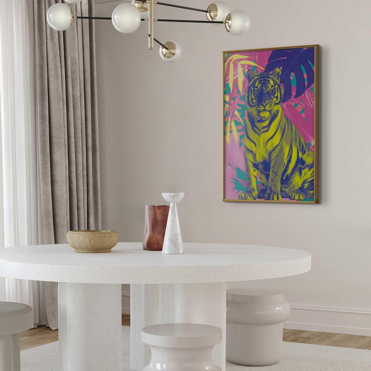 Poster - Colorful Tiger - intense colors of a tiger surrounded by tropical plants