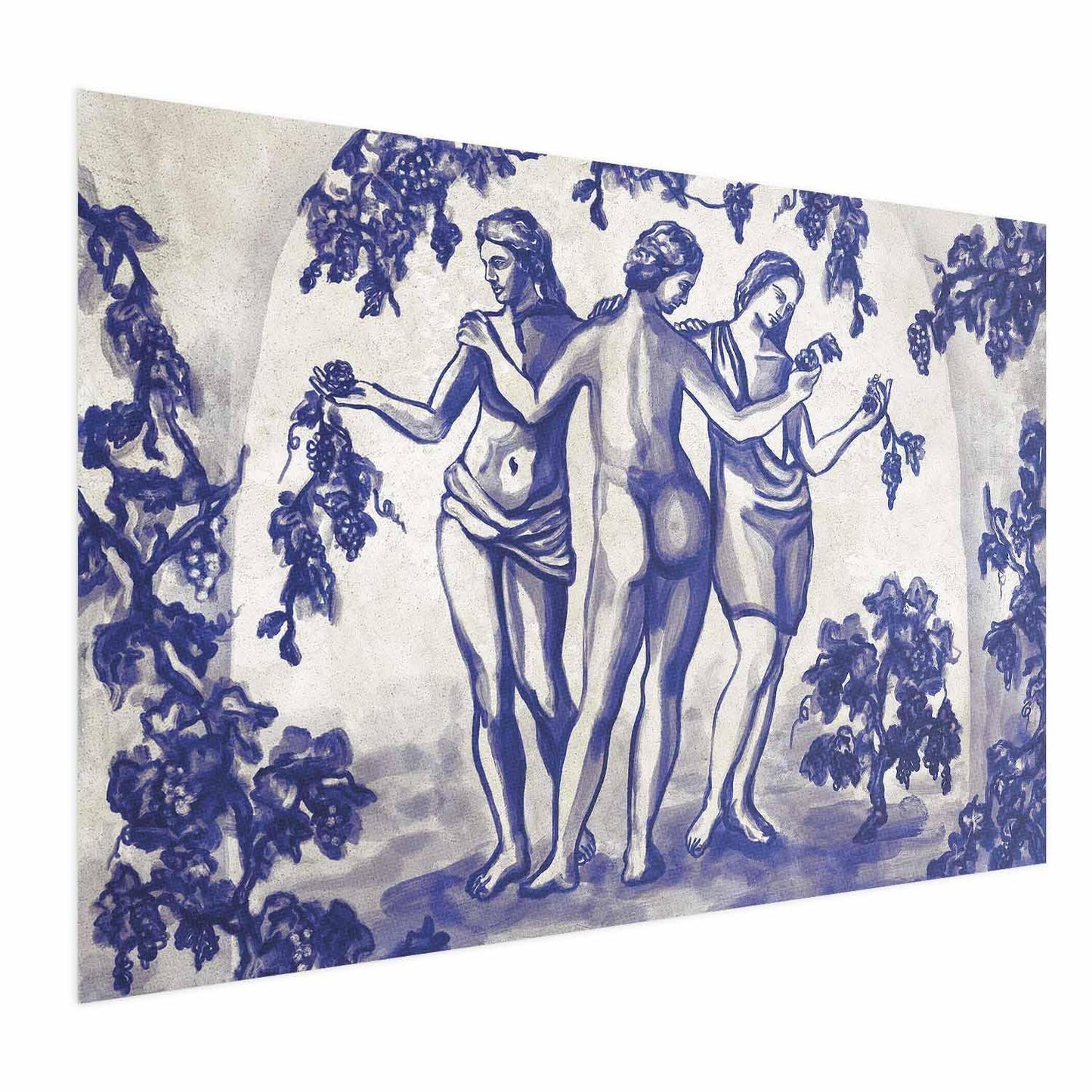 Poster - Ancient Vineyard - three women in a portal painted in blue ink Artgeist