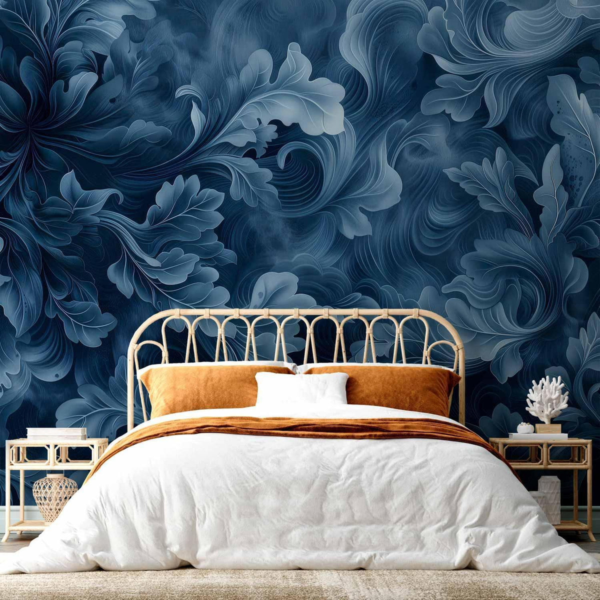 Fototapete - Abstract Ornaments: Dark Blue Victorian Leaves