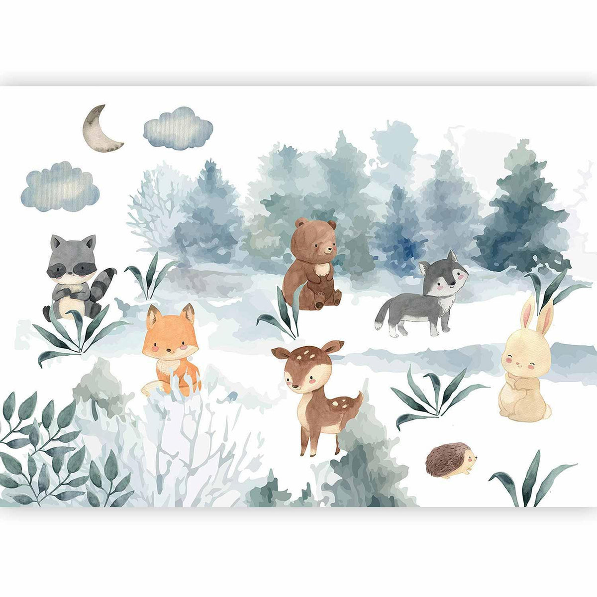 Fototapete Waldtiere - Aquarell Illustration für Kinderzimmer