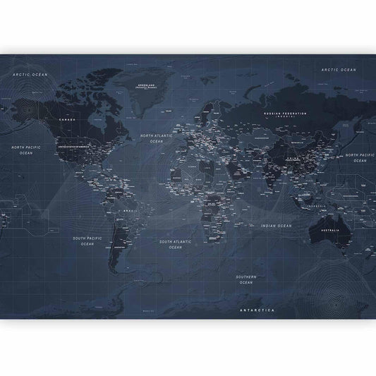 Fototapete - World map in blue - continents with inscriptions in English