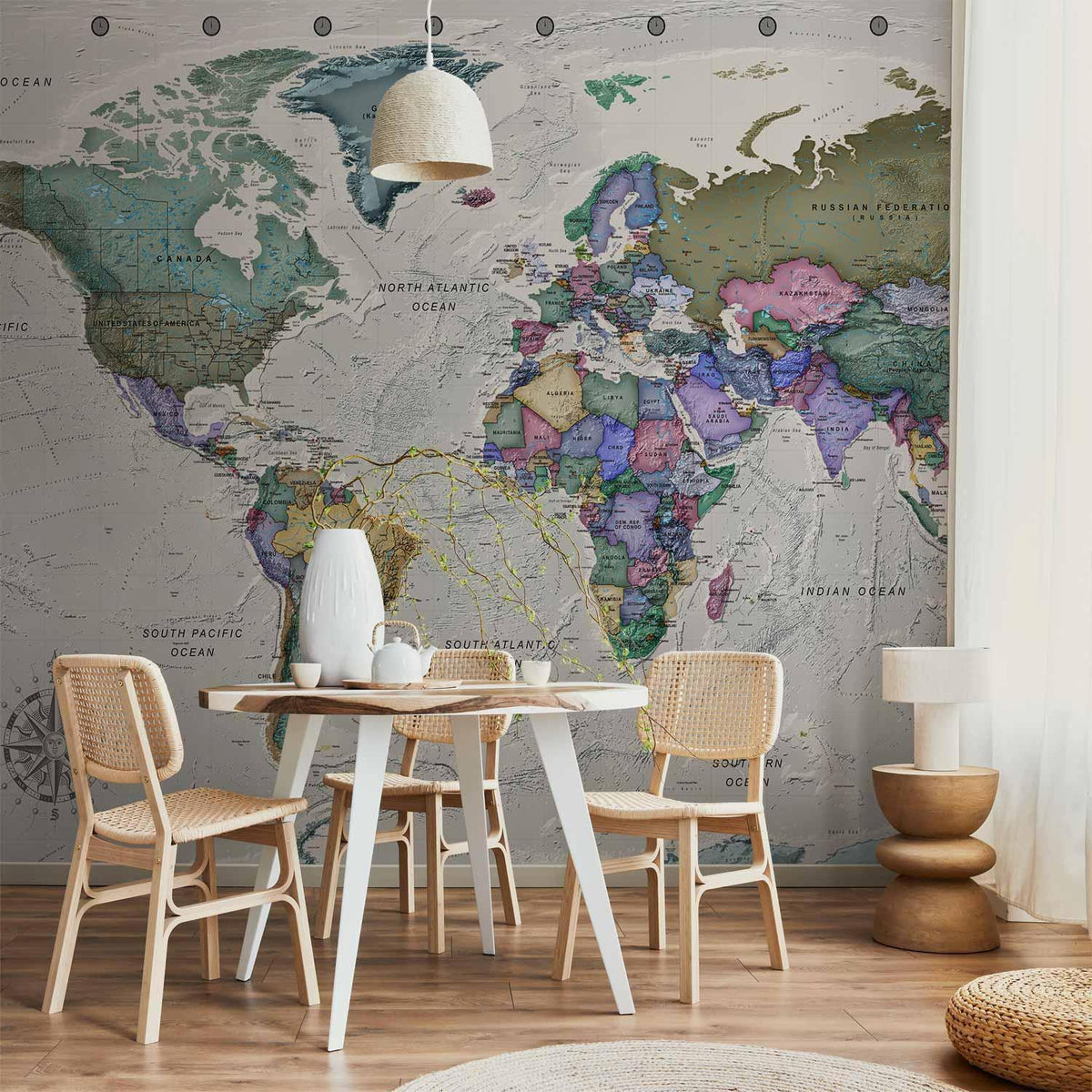 Fototapete - Geography study - world map with signed countries in English
