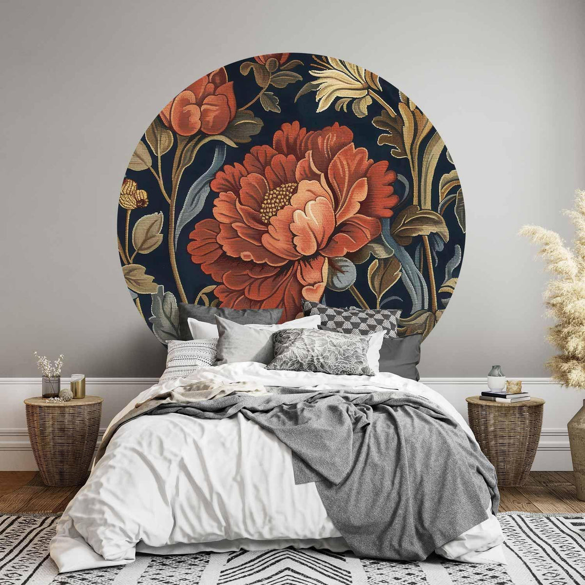 Runde Fototapete - Tapestry-style large retro flowers