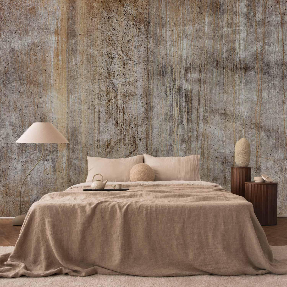 Fototapete - Abstract beige - background with black textured concrete patterns