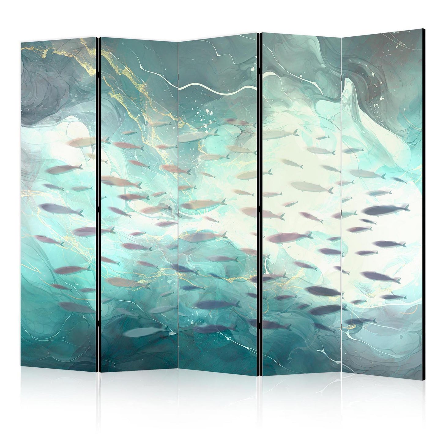 Paravent - Escaping Fish - Very Fast Swimming Fishes in Muted Colors Among Sea Depths Artgeist