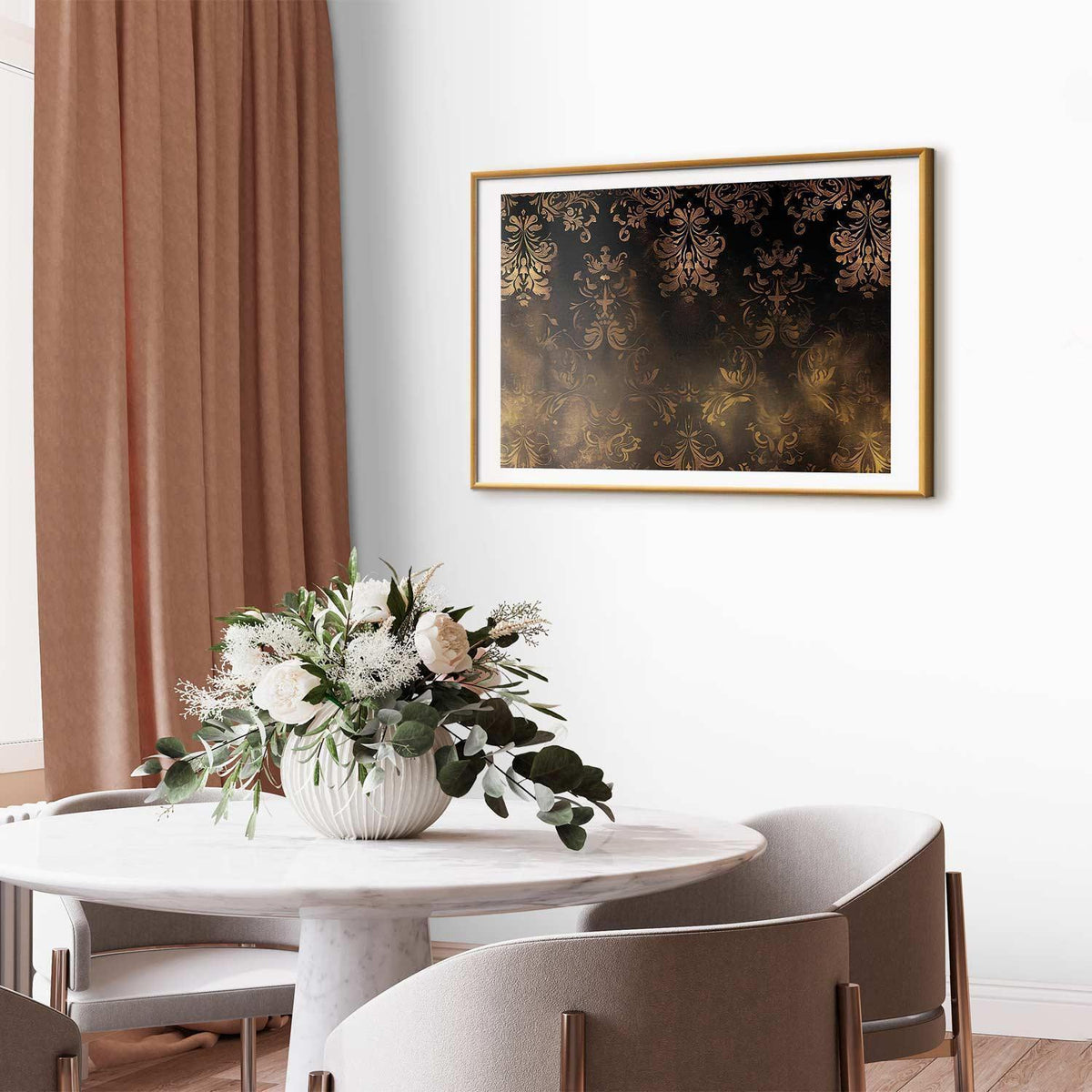 Poster - Dark Baroque Patterns with Golden Accents