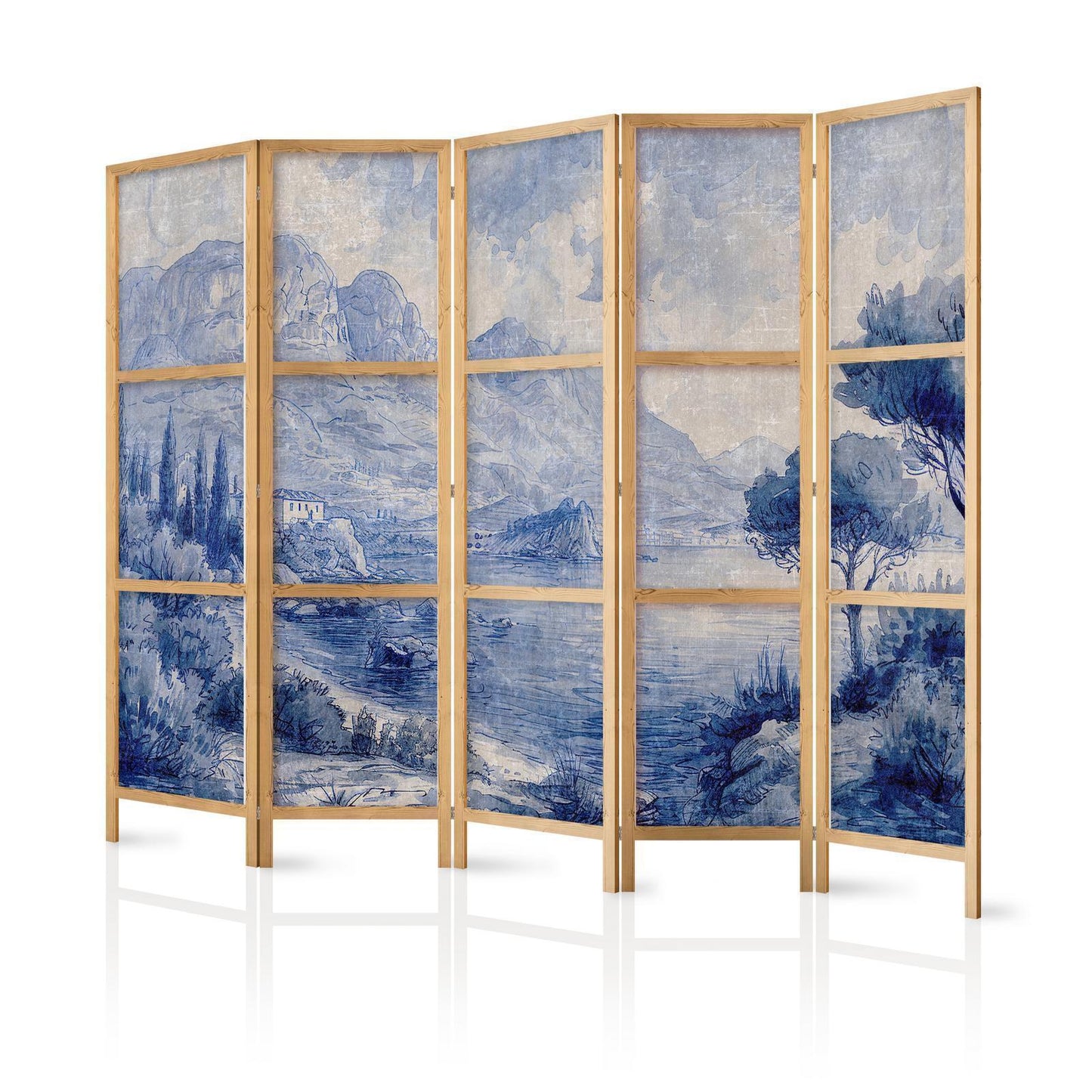 Japanischer Paravent - Italian Landscape - Lake Como Painted in Shades of Blue Artgeist
