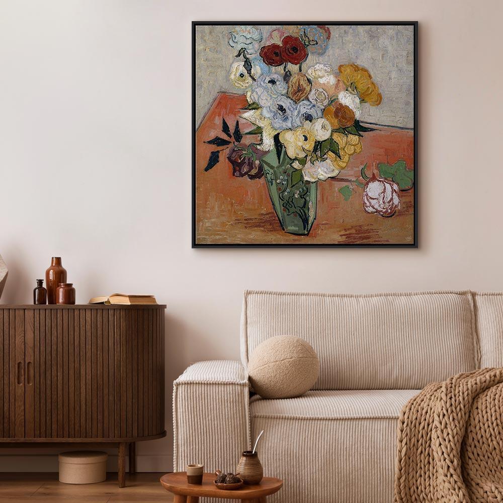 Leinwandbild - Vincent Van Gogh – Stilllife with Japanese vase, roses and anemones