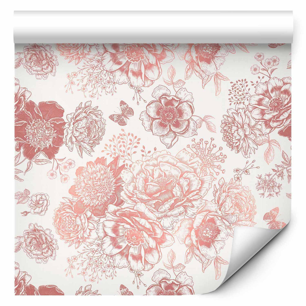 Tapete - Pink flowers on white background