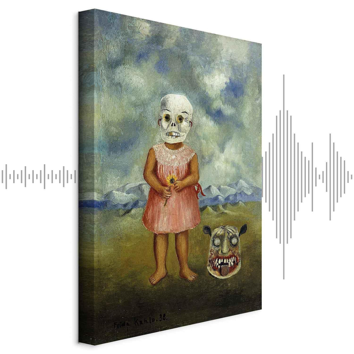 Leinwandbild - Frida Kahlo – Girl with Death Mask (She Plays Alone)