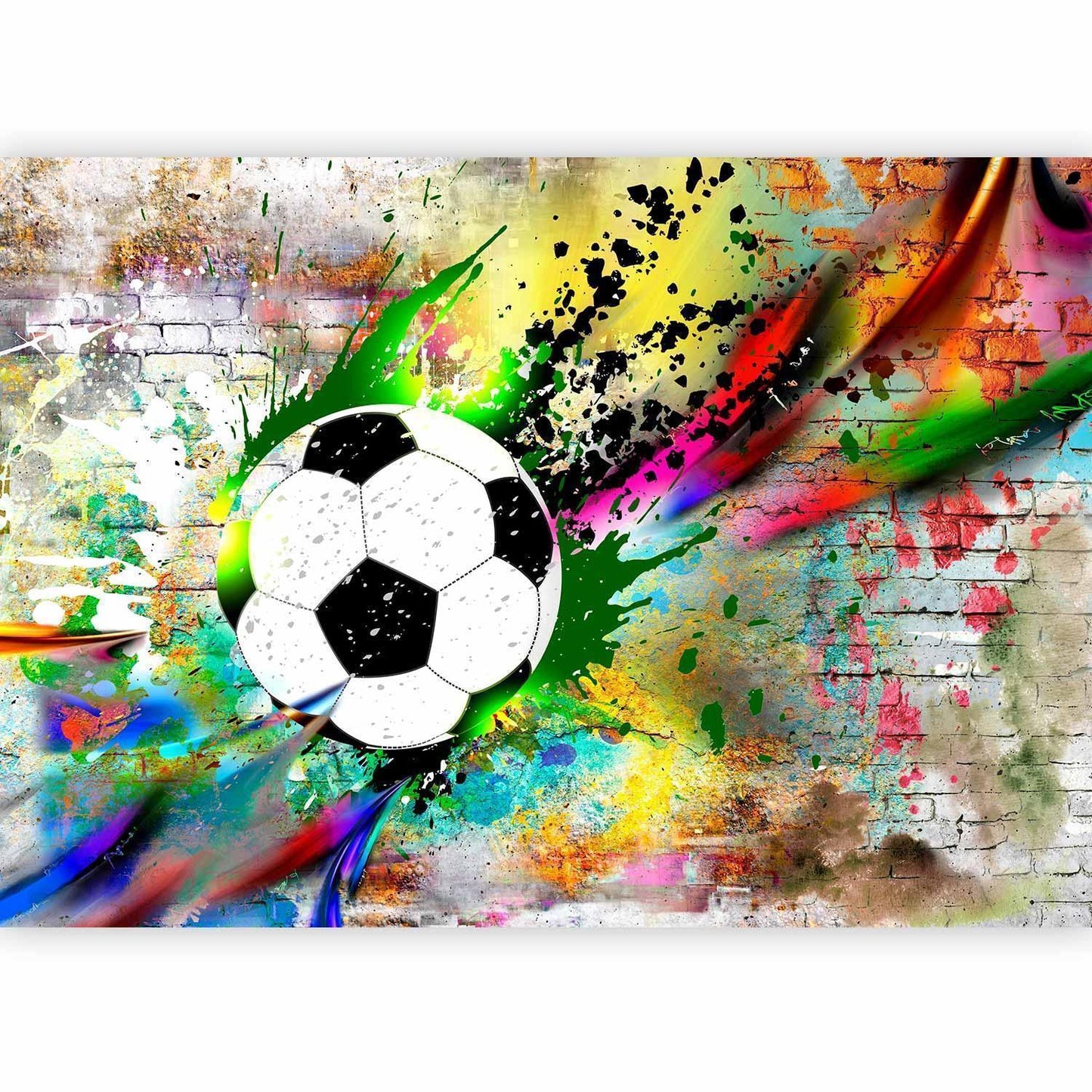 Fototapete mit Fußball-Motiv auf Ziegelhintergrund